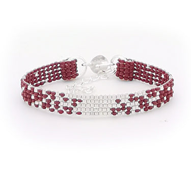 Brazalete Telar Plata Mini Difuminado Rojo